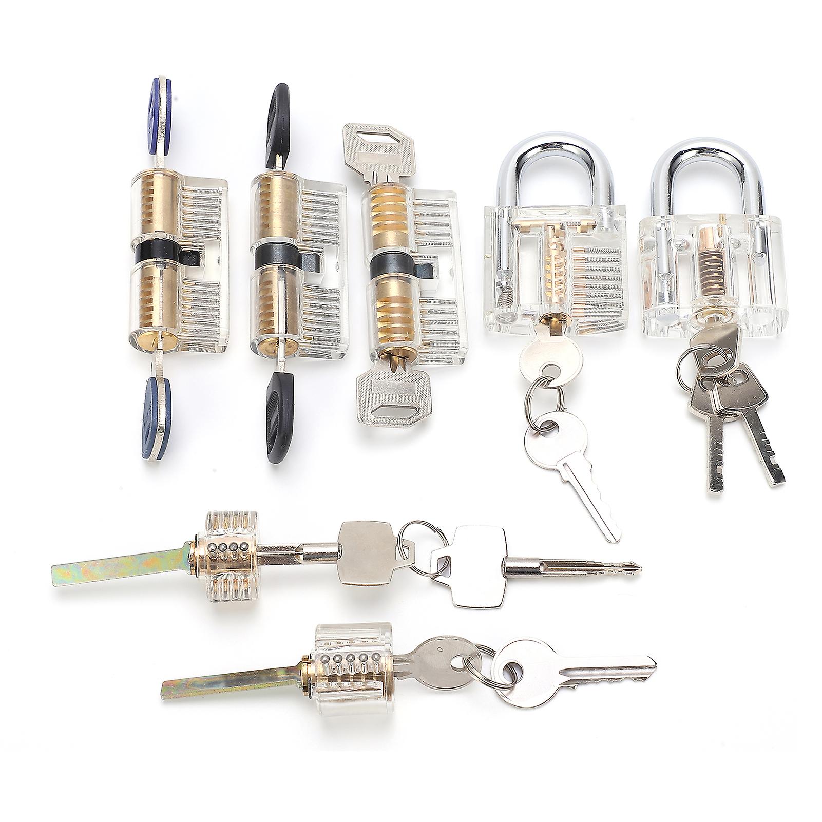 7pcs Acrylic Multi Type Lock ansparent Padlock with aining Lock Practical Set