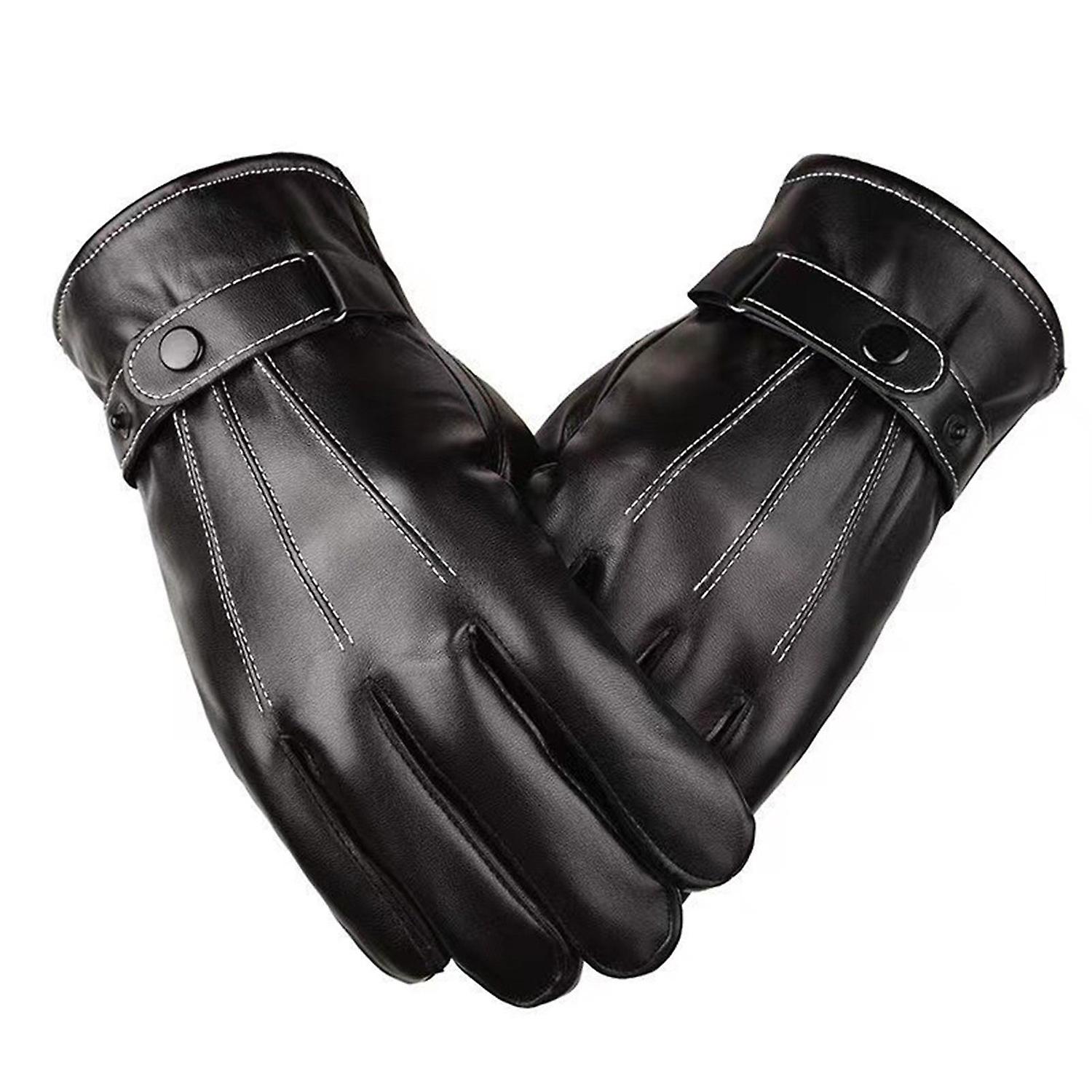 1 Pair Men Touchscreen Gloves Solid Color Wear Resistant Windproof Thickened Plush Insulated Winter 