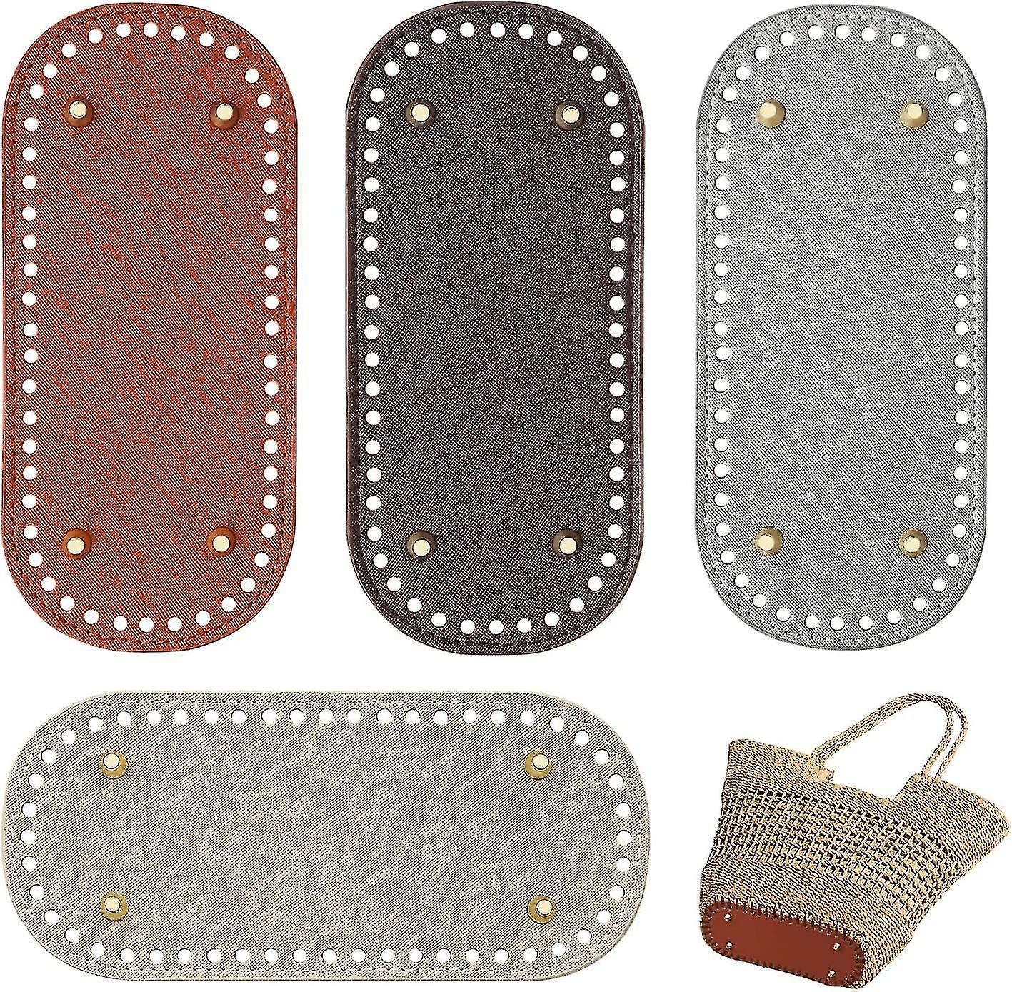 かぎ針編みバッグボトム、4ピースかぎ針編みバッグベース、puレザークッションかぎ針編みボトム、楕円形バッグボトムかぎ針編みバッグベースバッグマットかぎ針編みボトム穴F付き