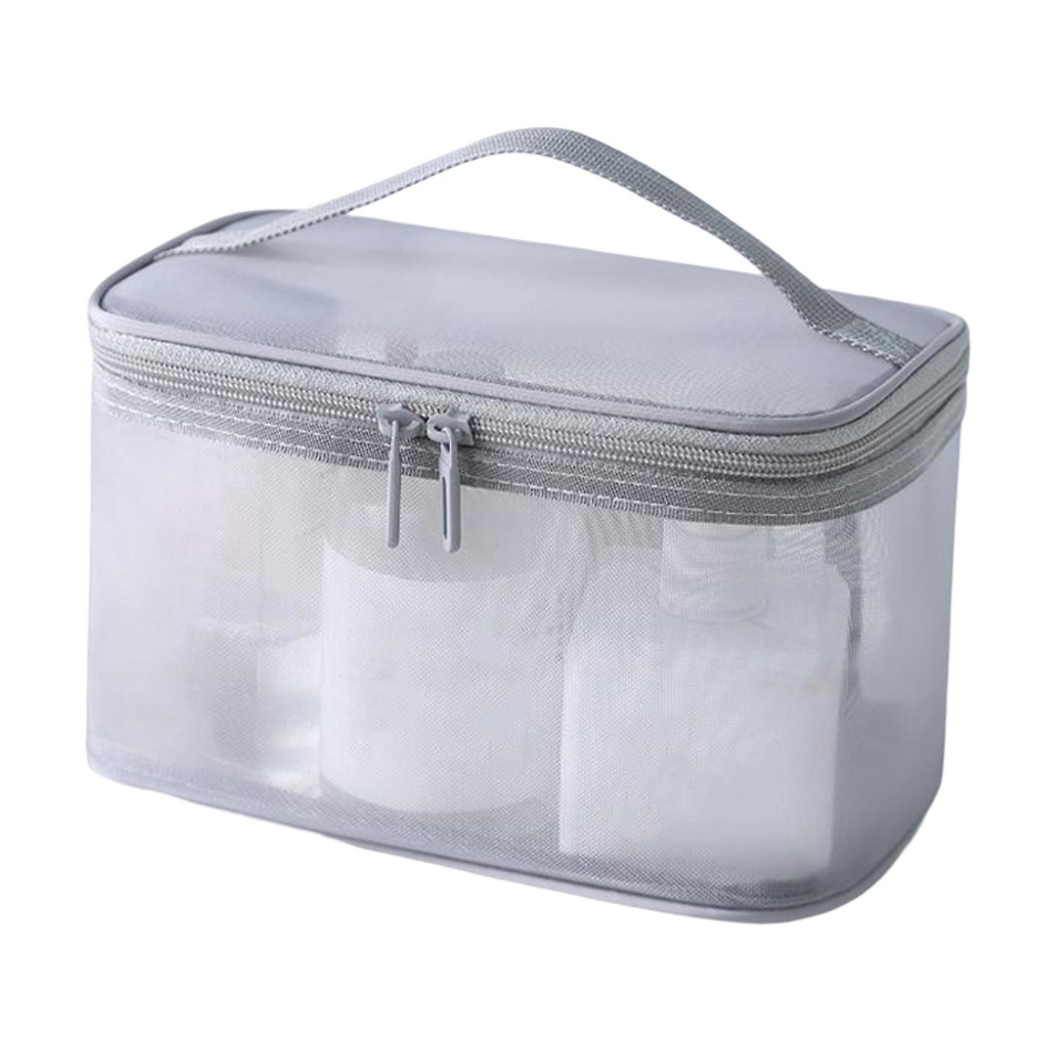 Large Capacity Storage Bag with Handle Polyester Zipper Closure Mesh Makeup Organizer Household Supp