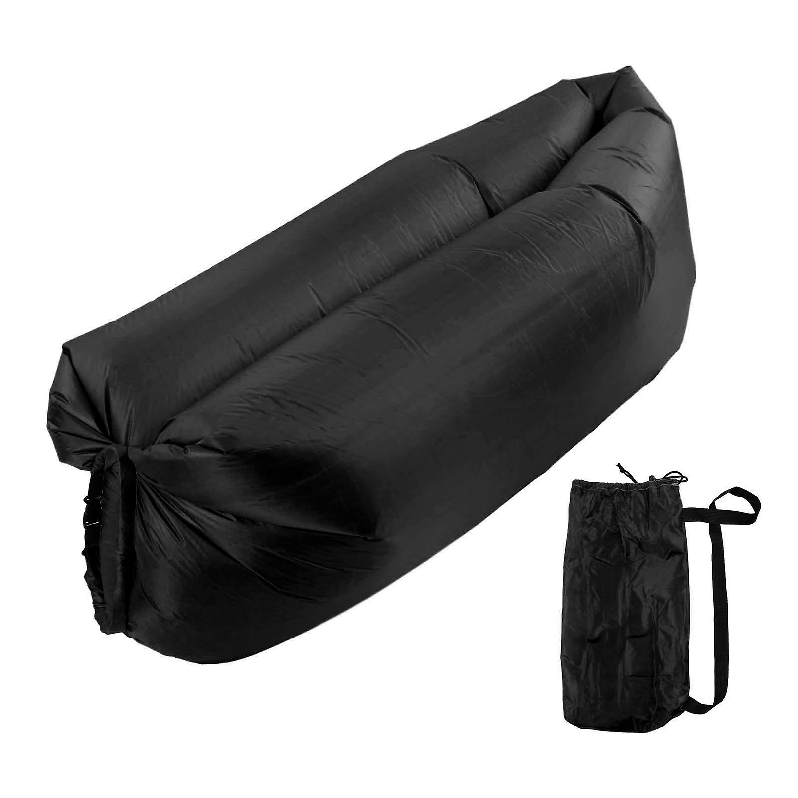 Portable Inflatable Lounger for Camping - Foldable with Storage Bag in Black