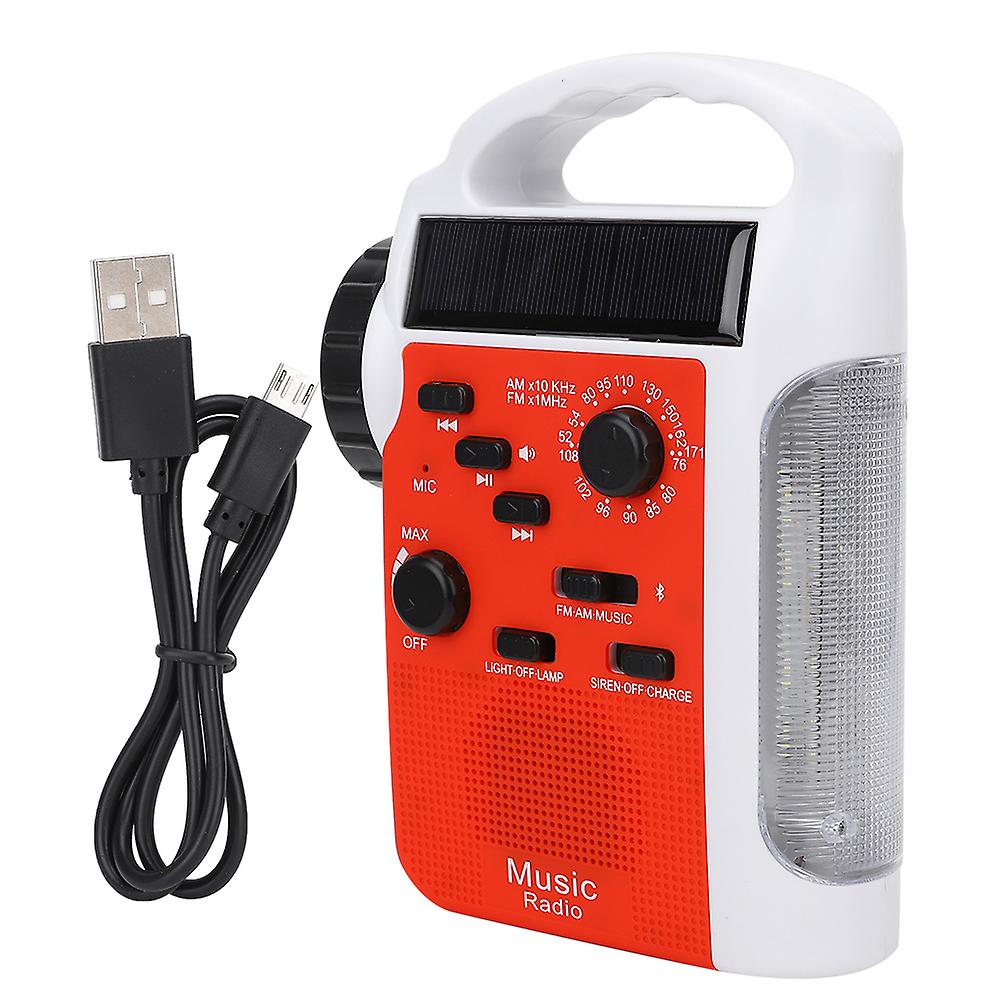 Multifunctional Solar Hand Crank Flashlight, AM/FM Radio, Cell Phone, Power Bank, LED Flashlight, Emergency Alarm (Red)