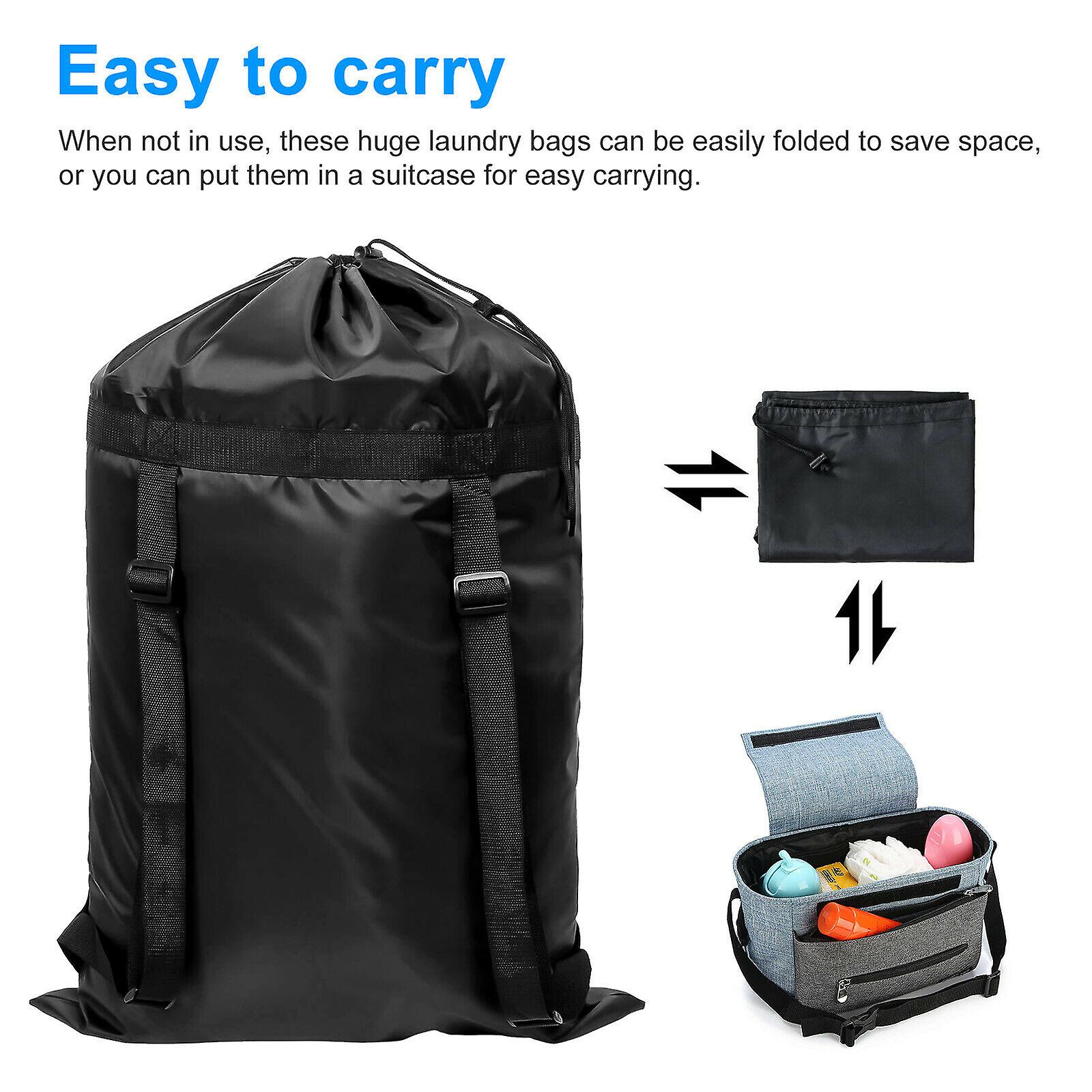 Large Backpack Laundry Bag Heavy Duty Washing Clothes Drawstring Black 61x92CM