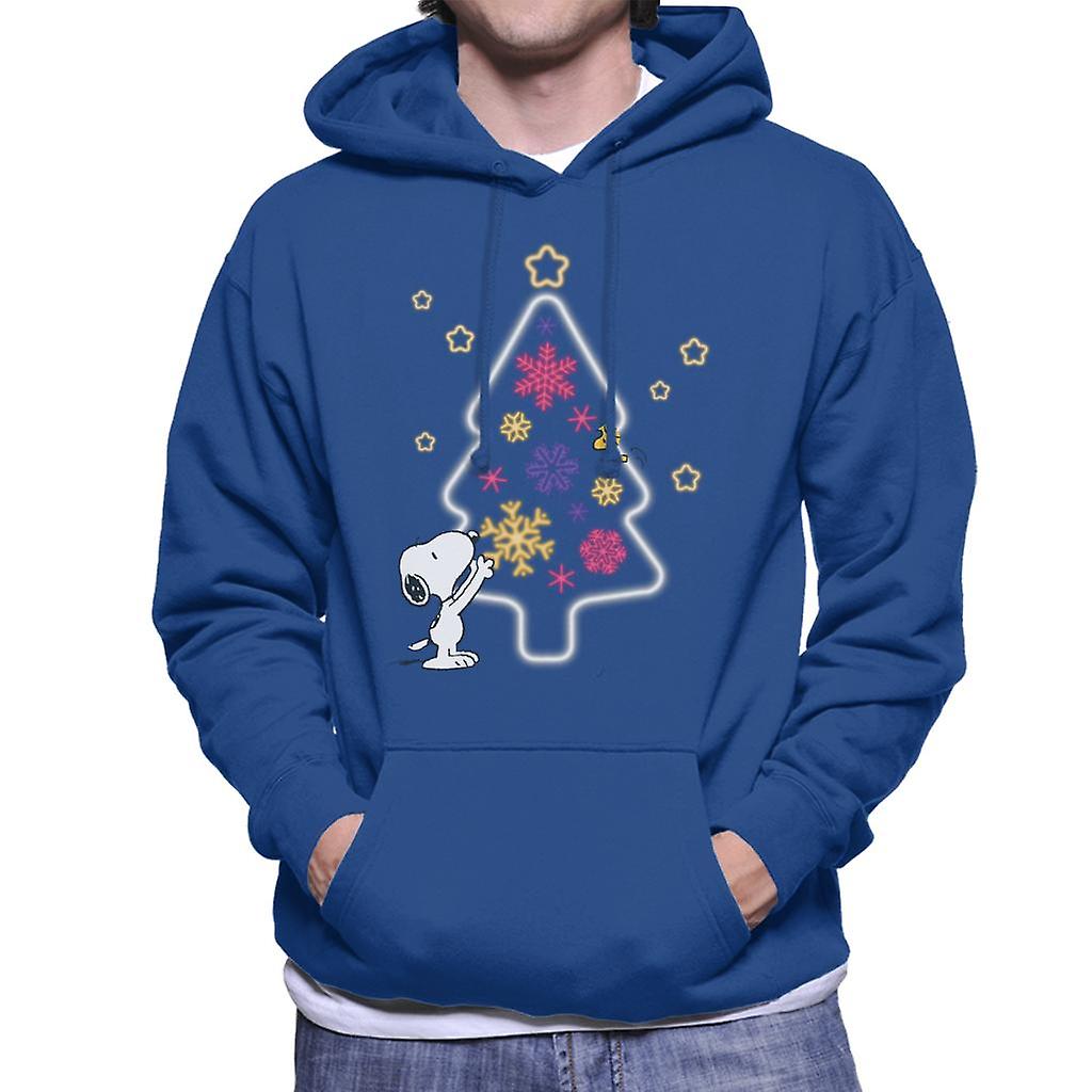 Peanuts Snoopy Woodstock Xmas Tree Neon Glow Men's Hooded Sweatshirt