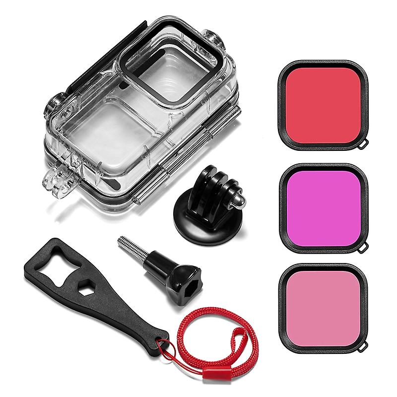 60m/197ft Waterproof Housing Kit Diving Protective for Shell Underwater for Case with 3pcs Lens Filters Adapter & Screw for  Action 2
