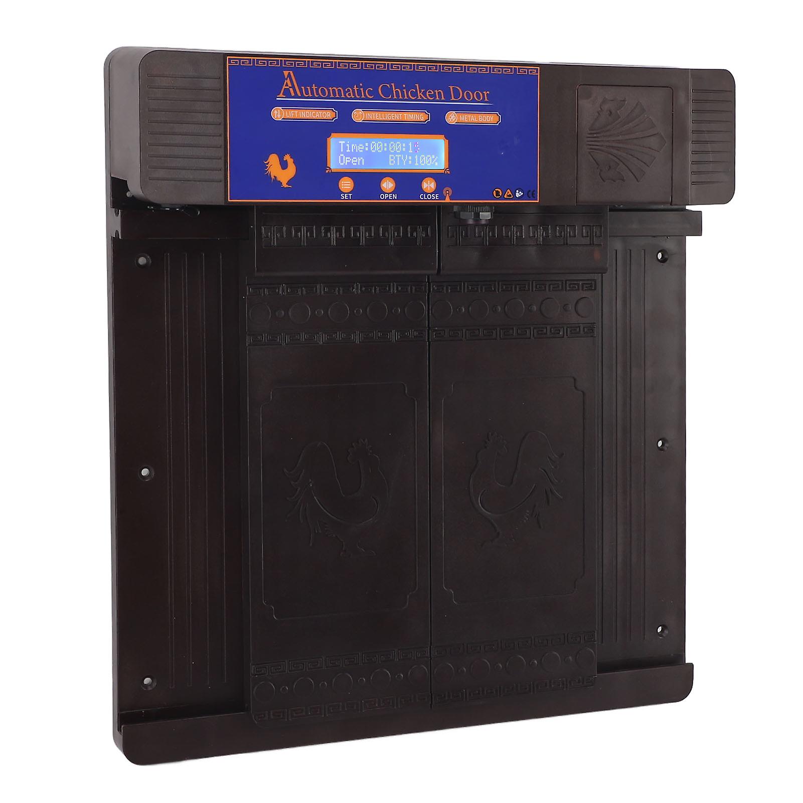 Automatic Chicken Coop Door Double Open Type LED Display Timing Chicken Coop Door for Duck Goose Farm 100 to 240V Dark Brown EU Plug