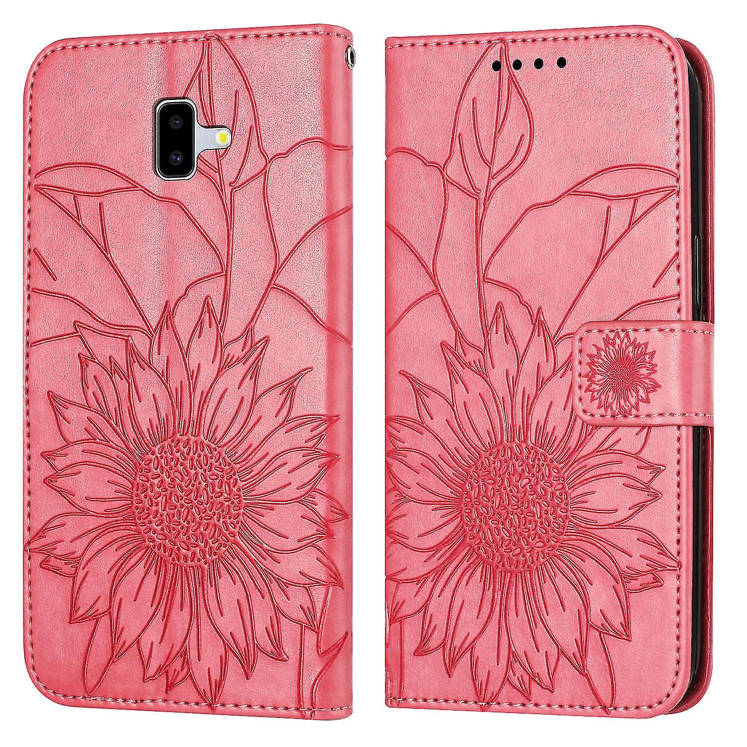 Sunflower Engraved Wallet Style Flip Case For Samsung J6 Plus Multi-functionality Elegance Full Protection Cover