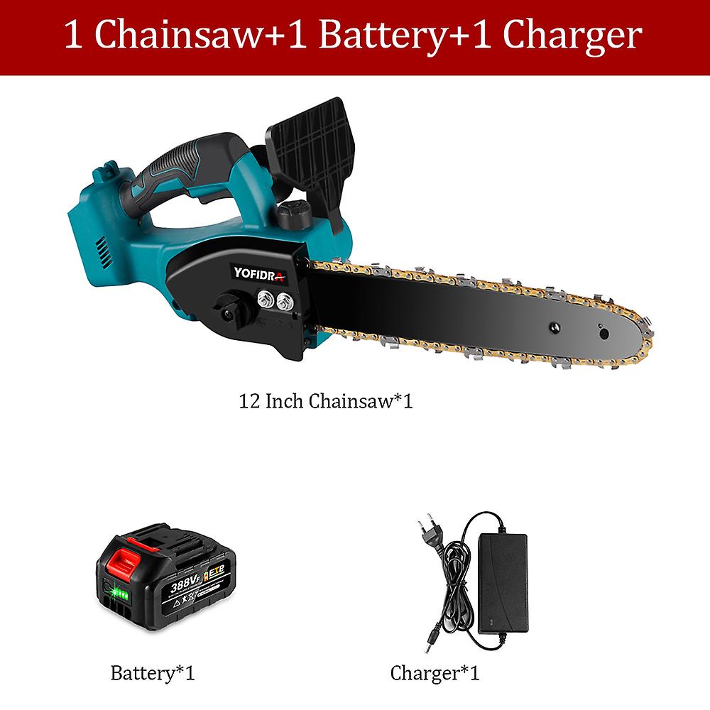 12 Inch Brushless High Power Electric Saw Handheld Cordless Logging Saw Woodworking Cutting Chainsaw With 1/2 Battery Power Tool