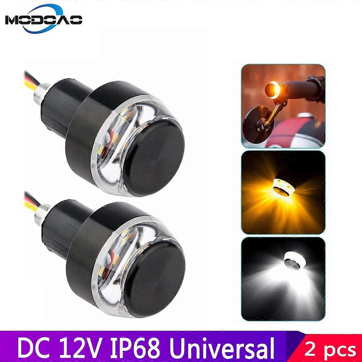 2pcs LED Motorcycle Handlebar End Signal Lights Indicator Flasher 22mm Marker Lamp Universal Grip Side Direction Light ST1M292
