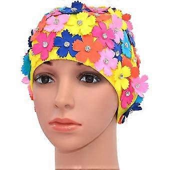 Badekappe mit Strasssteinen und Blütenblättern im Retro-Stil für Damen