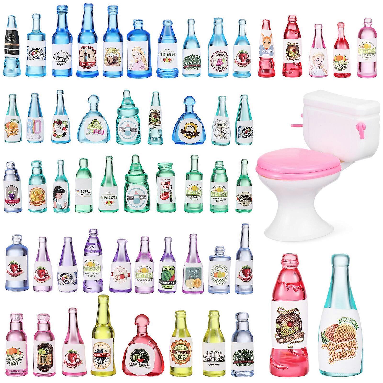 50 Pcs Mini Wine Bottles Mini Plastic Red Wine Bottles for Pub Bars with Mini Toilet