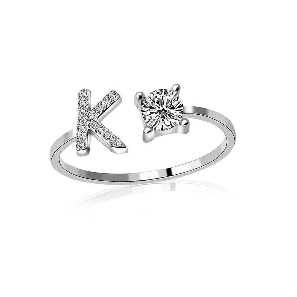 A-Z Letter Metal Adjustable Opening Ring Initials Name Alphabet(K)