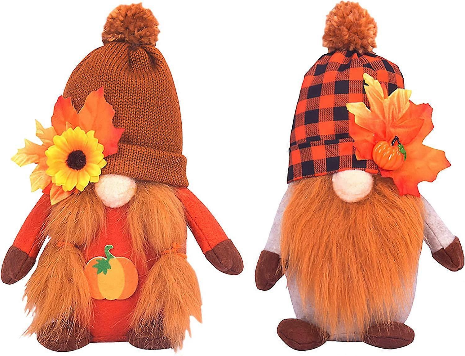 2 Pieces Thanksgiving Plush Gnome Handmade Pumpkin Decorations
