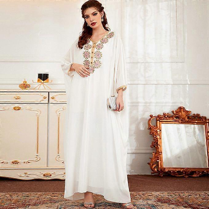 Elegant Style V-neck Solid Color Loose Female Kaftan