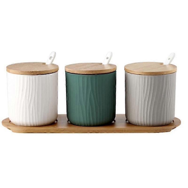 Creative Ceramic Seasoning Jar Seasoning Box Set,green+gray+white