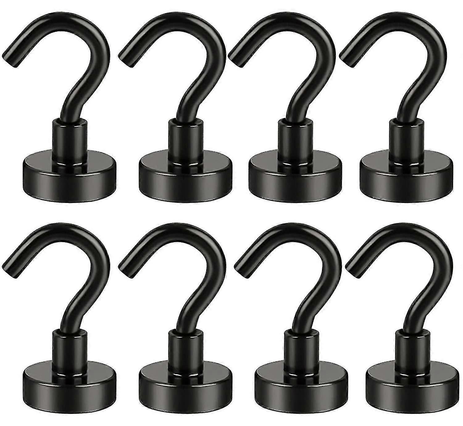 8 Pack Black Magnetic Hooks Heavy Duty, 22 Lbs Strong Magnets With Metal Hooks For Refrigerator, Super Cruise Hooks For Hanging, Magnetic Hanger For