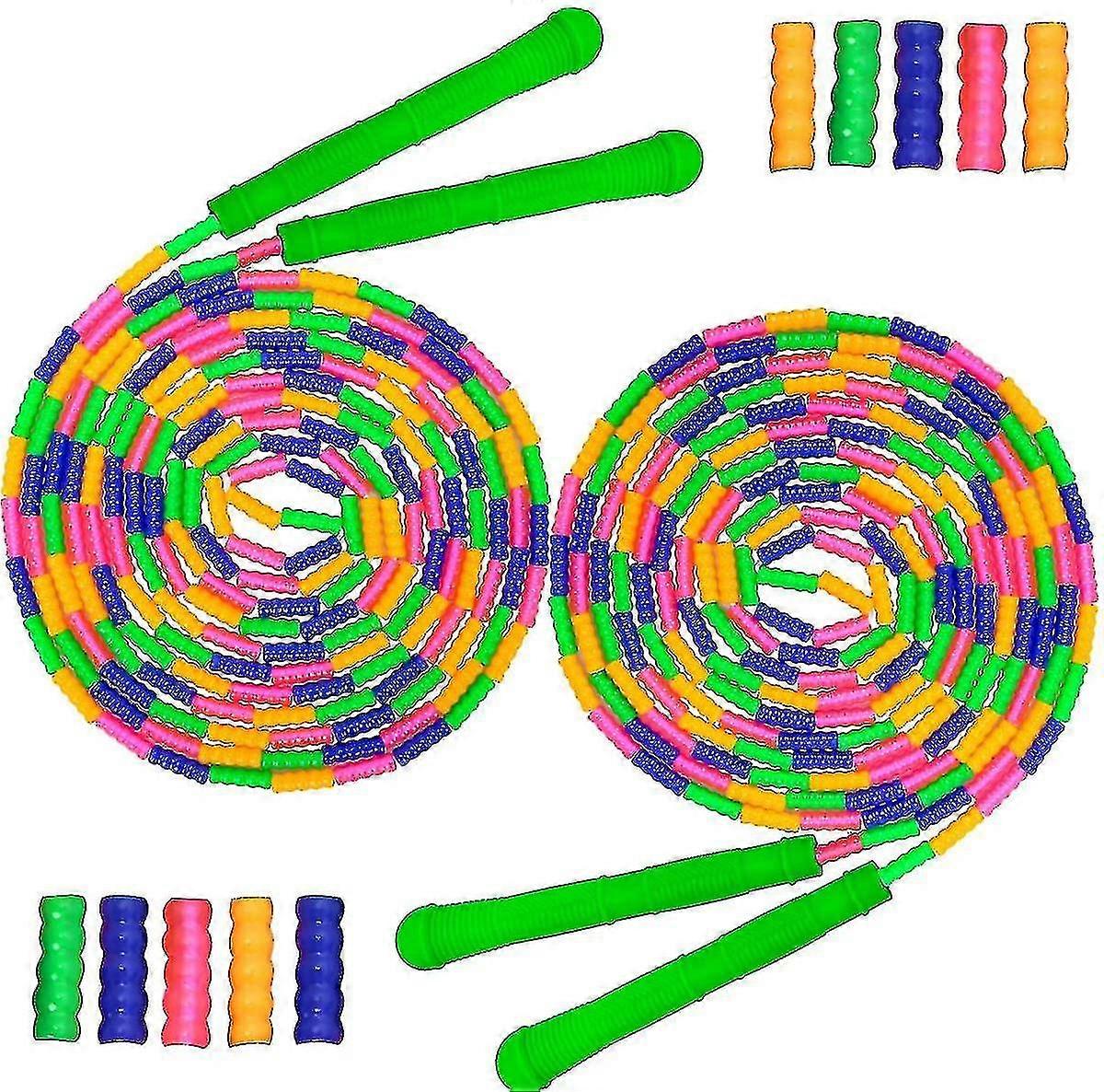 9.2 Ft Long Jump Rope(2 Pack), Double Dutch Jump Rope, Soft Beaded Skipping Rope For Kids Adults, Plastic Segmented Jump Rope(rainbow)