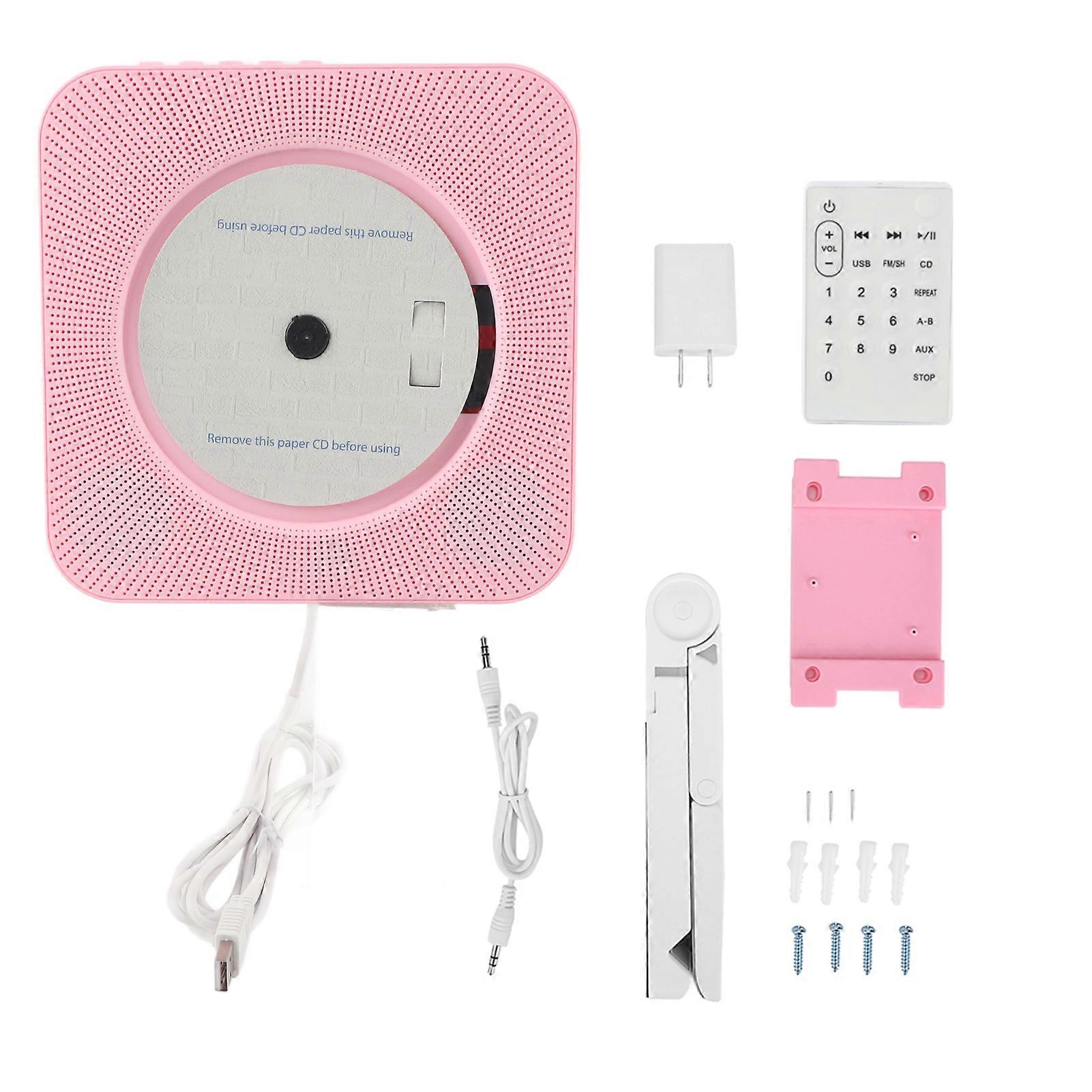 Portable Wall Mounted Bluetooth Remote Control CD MP3 Player FM Radio with US Plug (Pink) NO.3950