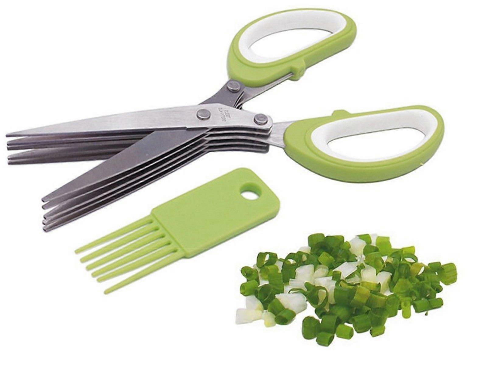 2PCS Multipurpose 5-Blade Herb Scissors Stainless Steel Kitchen Shears Tool