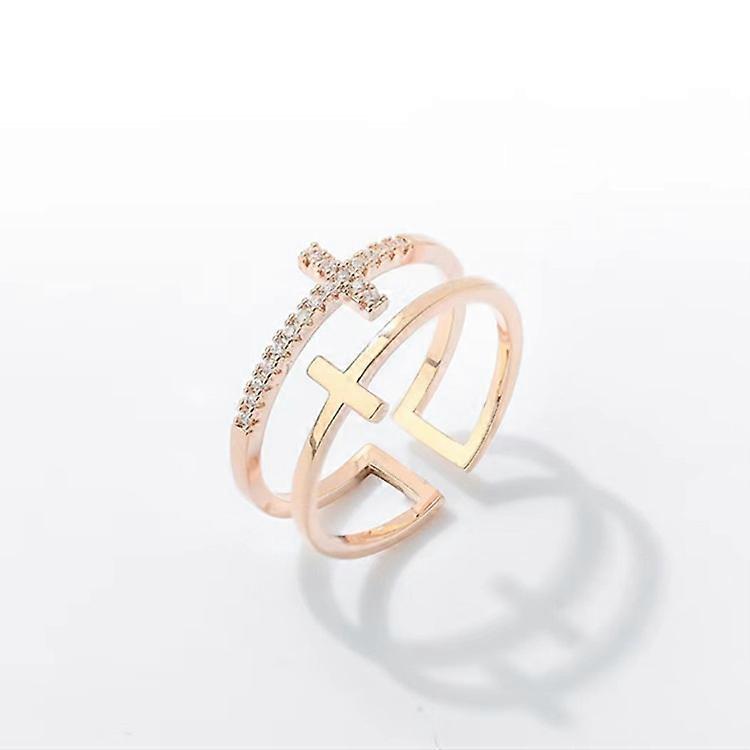 Double Cross Open Ring Diamond Ring Jewelry