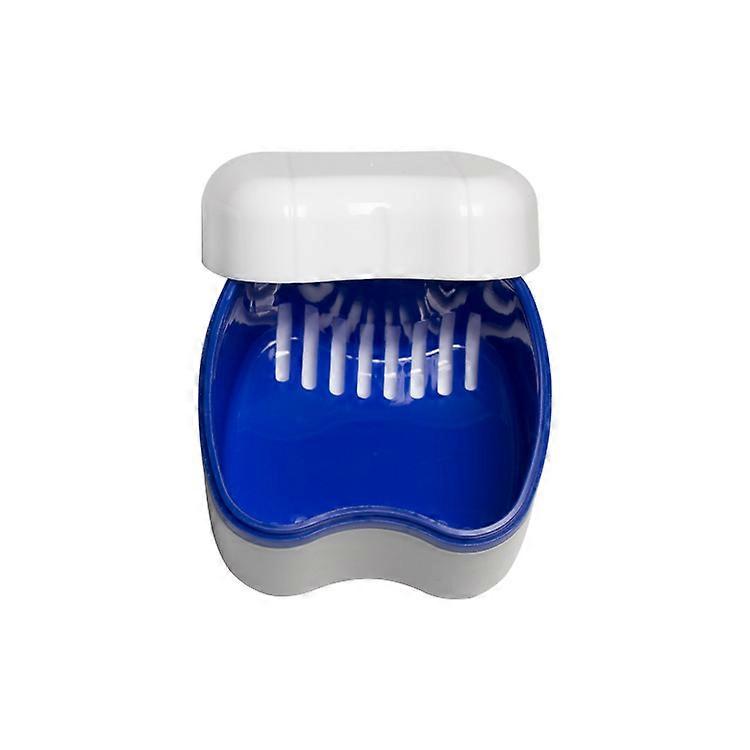 Denture Bath Box with False Teeth Storage Case with Rinse Basket Blue,2024 Ping
