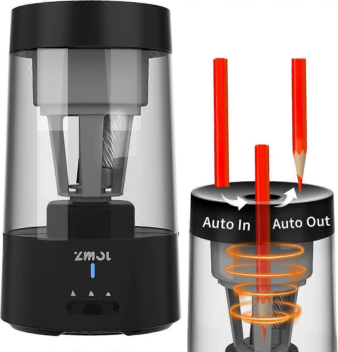 Electric Pencil Sharpener for Colored Pencils, Rechargeable Hands-Free Pencil Sharpeners,Fully Automatic Robot Pencil Sharpener, Auto in & Out,Battery