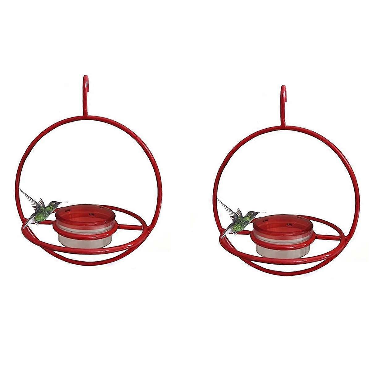 Circular Hanging Bird Feeder, Stackable Hanging Humming Bird Feeder with Metal Frame Red Plastic Bo