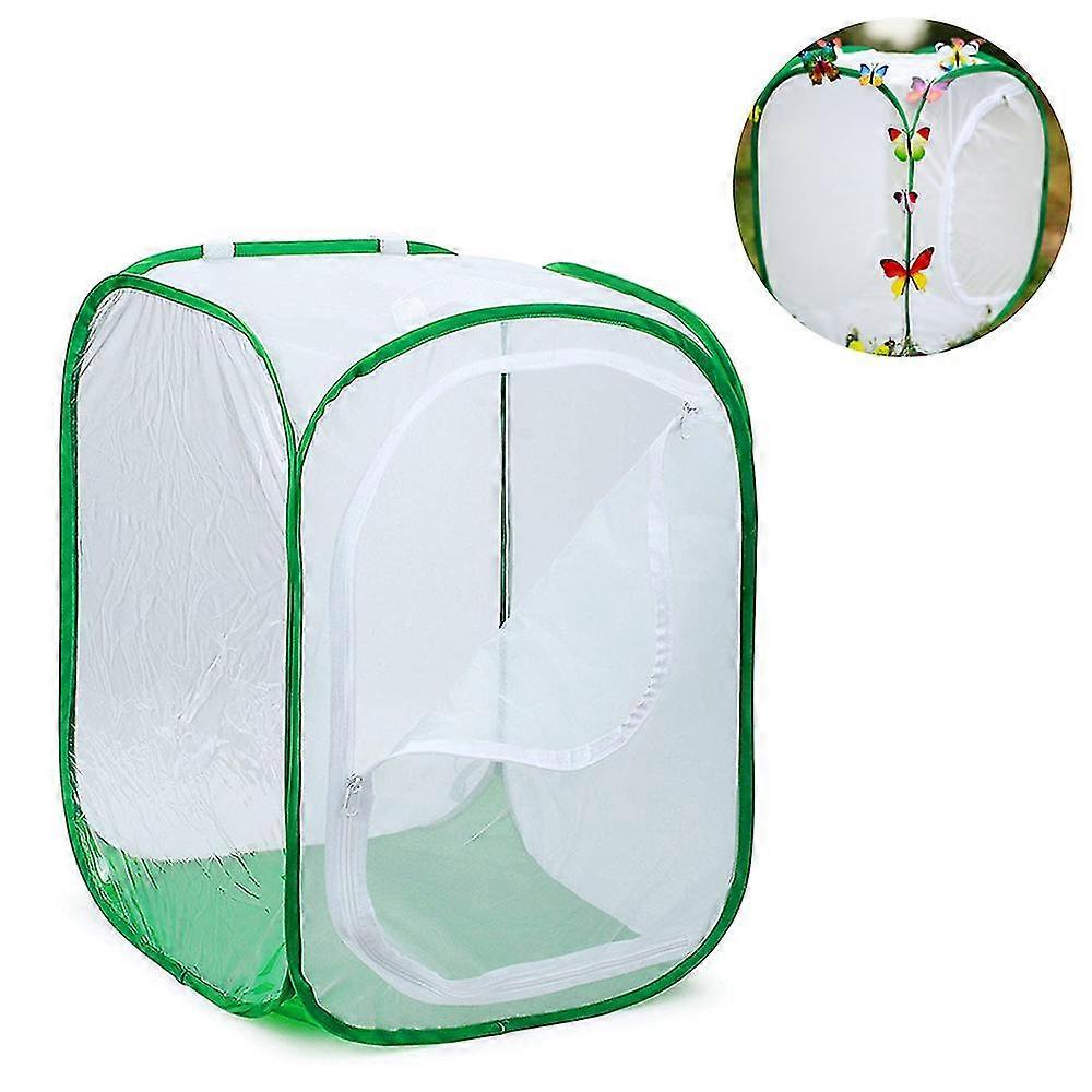 Spacious And Portable Butterfly Habitat Cage - Collapsible Terrarium, Green Edge With White Net