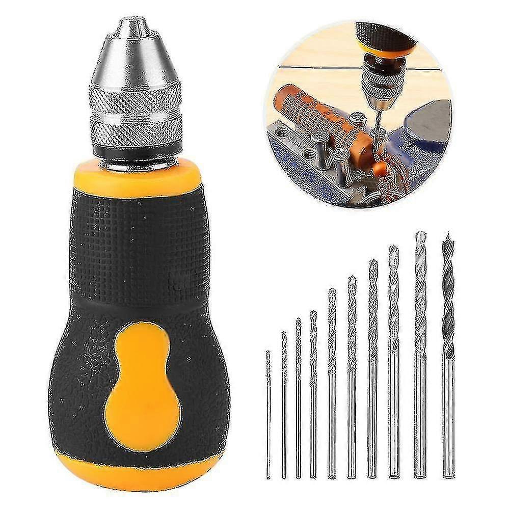 Micro Mini Hand Drill Tool, Portable Tool Set Of Small Hand Drill And 10pcs Twist Drill Bits 0.8-3.0