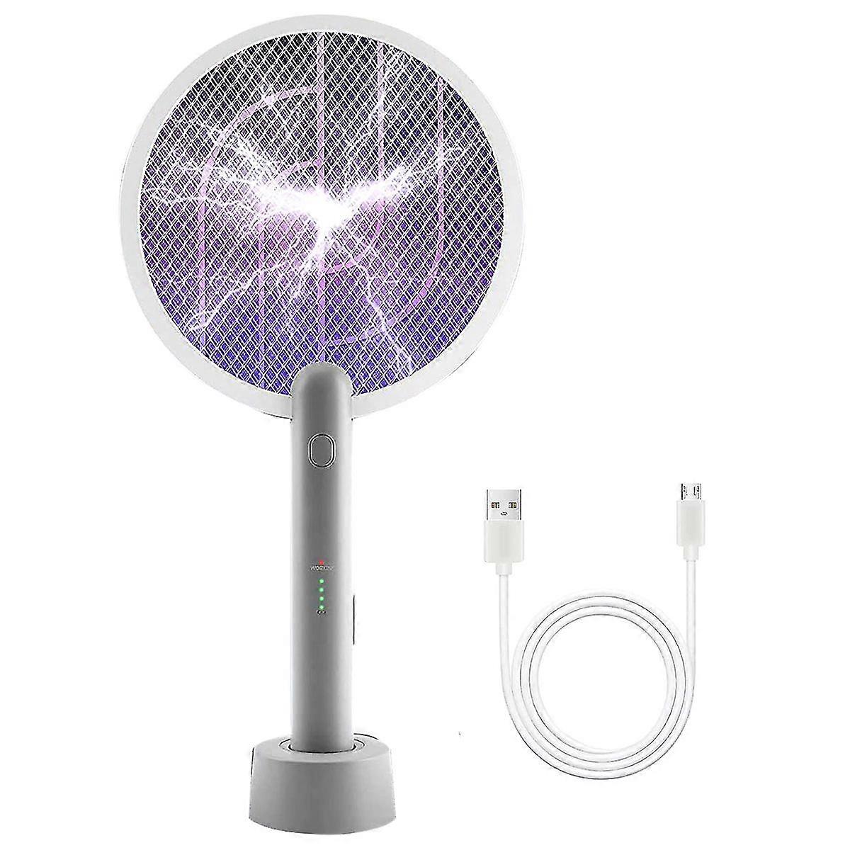 Electric Fly Swatter Racket, 2 In 1 Smart Bug Zapper With Usb Rechargeable Base, Powerful Mosquitoe