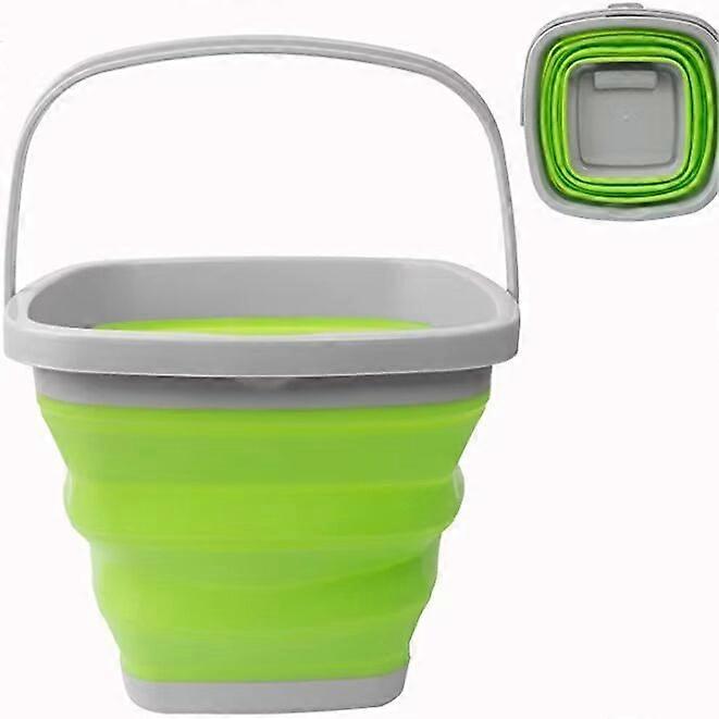 10 Liter Collapsible Bucket, Round Silicone Collapsible Beach Bucket for Fishing,Camping,Household Laundry.(Green Square)
