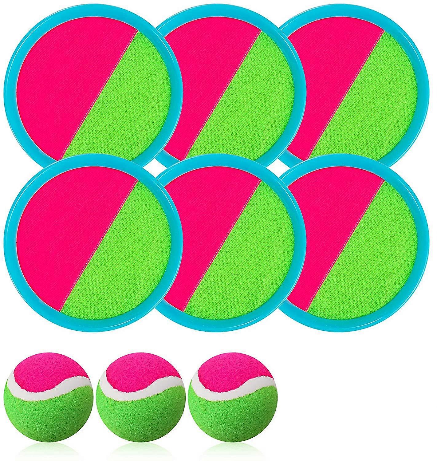 Toss and Catch Ball Set, Catch Game Toys for Kids, Beach Toys Paddle Ball Game Set with 6 Paddles and 3 Balls, Perfect Outdoor Games Sets Playground S
