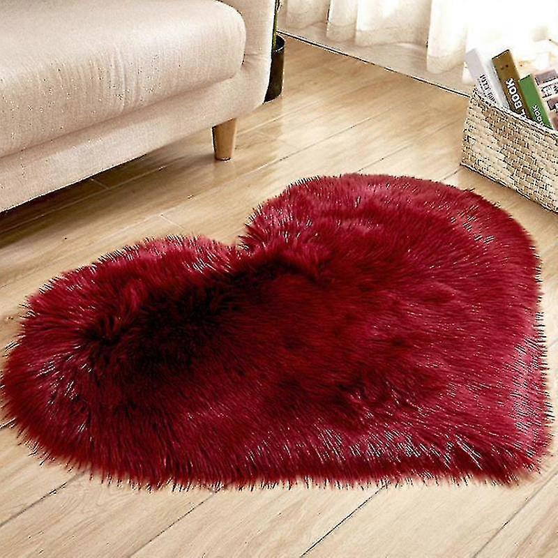 Fluffy Shaggy Rug Heart Shaped Carpet Bedroom Solid Color Plush Mat