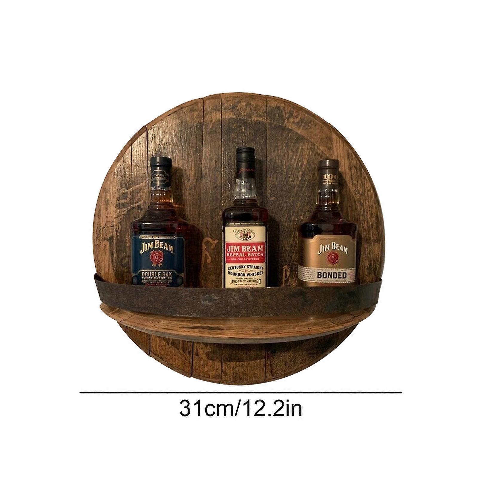Bourbon Whiskey Barrel Shelf Wall Mounted Vintage Round Wine Rack ...