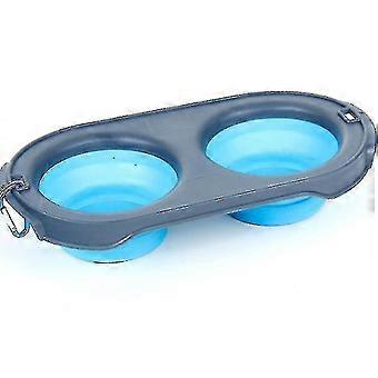 Dual-purpose Folding Silicone Double Bowl Dog Bowl Anti-skid Food For Dogsblue