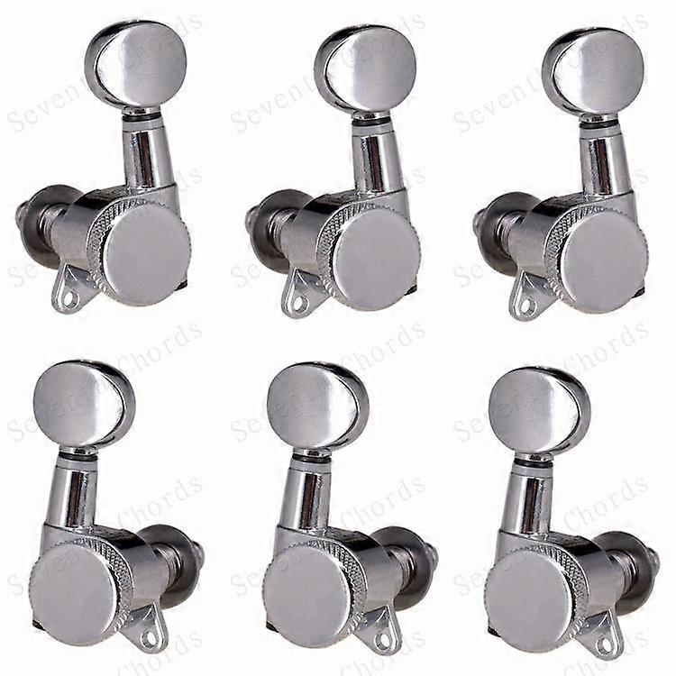 A Set of 6 Pcs Locked String Tuning Pegs Tuners Machine Heads For Acoustic Electric Guitar With Oval Concave Button