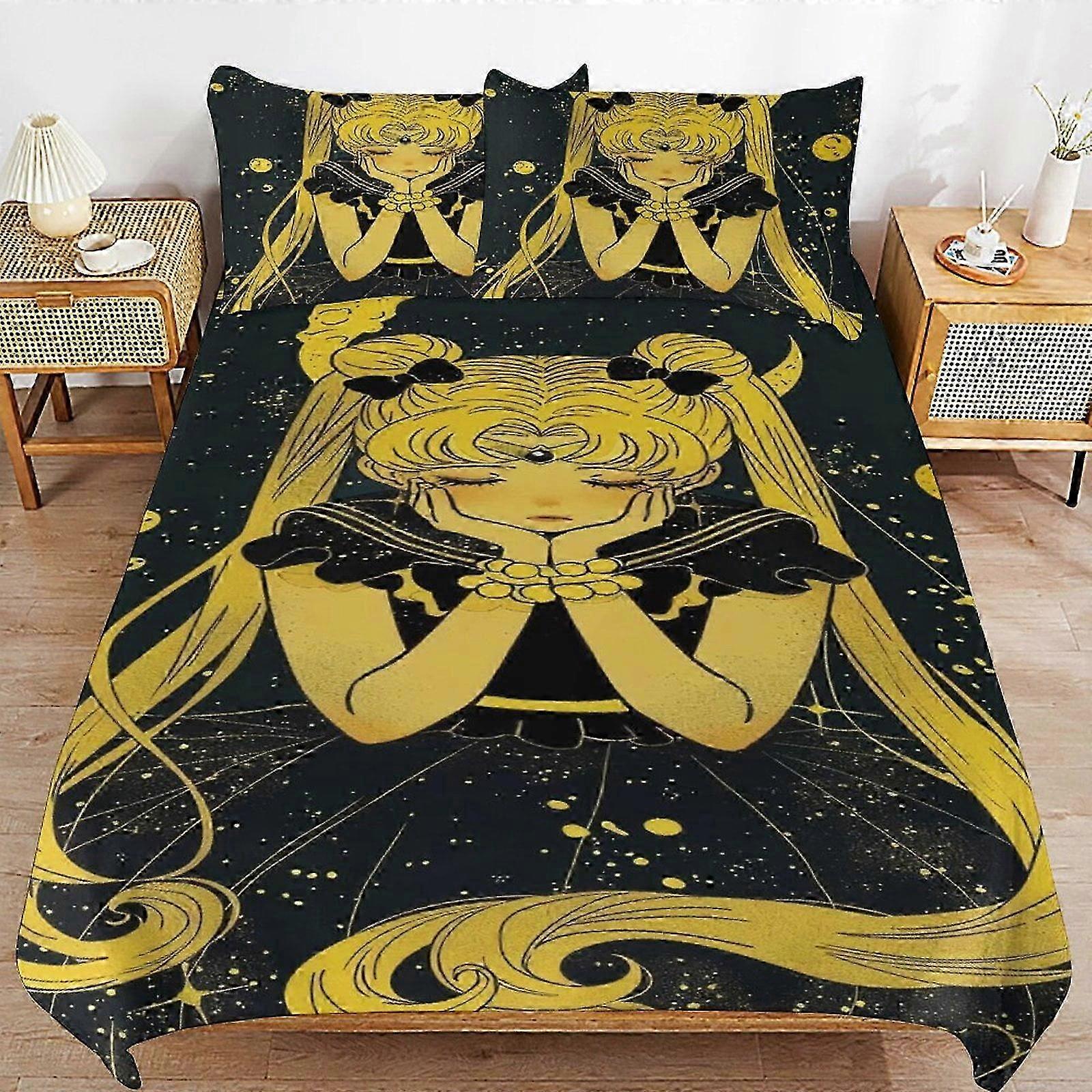 ملاءات السرير Sailor Moon مجموعات الفراش غطاء لحاف فائق النعومة صديق للبشرة 3 قطع ، طقم سرير غطاء معزي لطيف