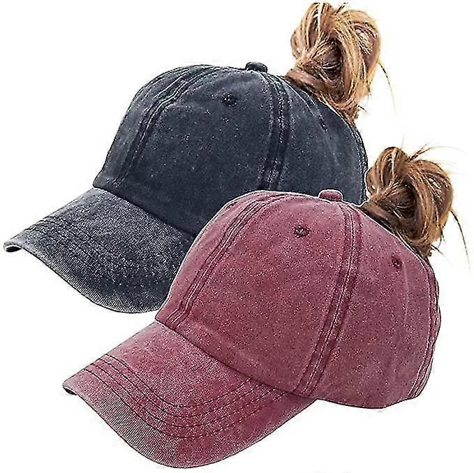 Ponytail Baseball Hat Distressed Retro Washed Womens Twill