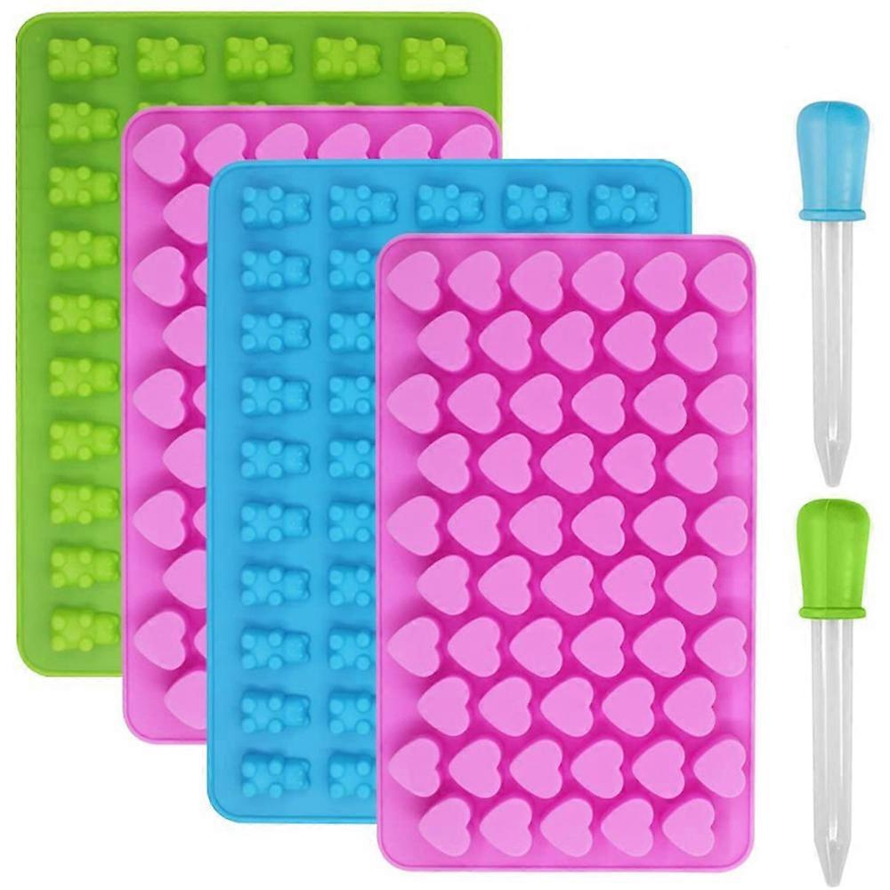 Silicone chocolate and ice cube molds, 4 pieces with hearts and bears, with 2 pipettes, for jelly, chocolate, gummy bears