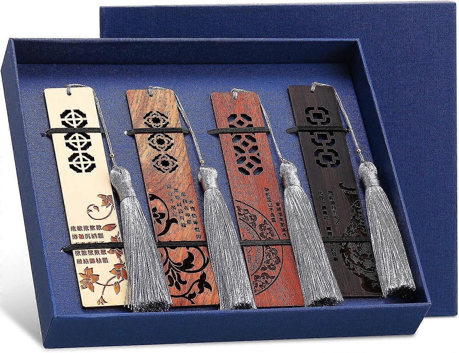 4 قطع إشارة مرجعية خشبية للرجال والنساء محبي الكتب ، مجموعة الإشارات المرجعية الخشبية الطبيعية المصنوعة يدويا ، مثالية لهدية عيد الميلاد ، المعلمين AP