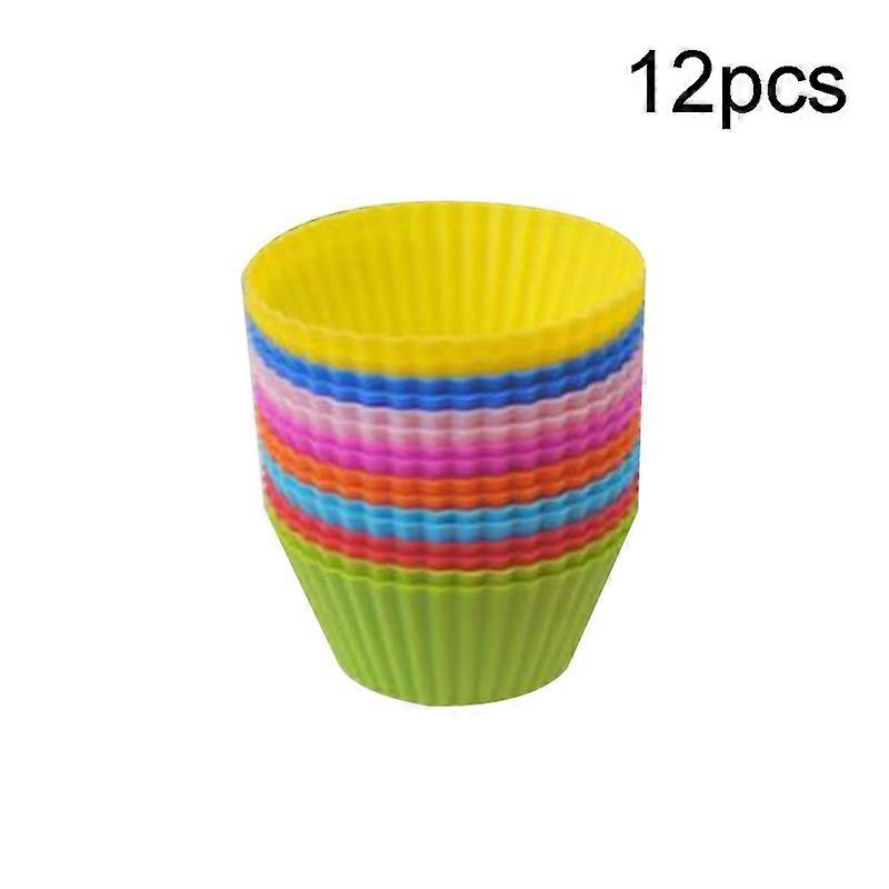 12Pcs Colorful SIlicone Round Cake Muffin Cupcake Mold Maker Pastry Baking Tool