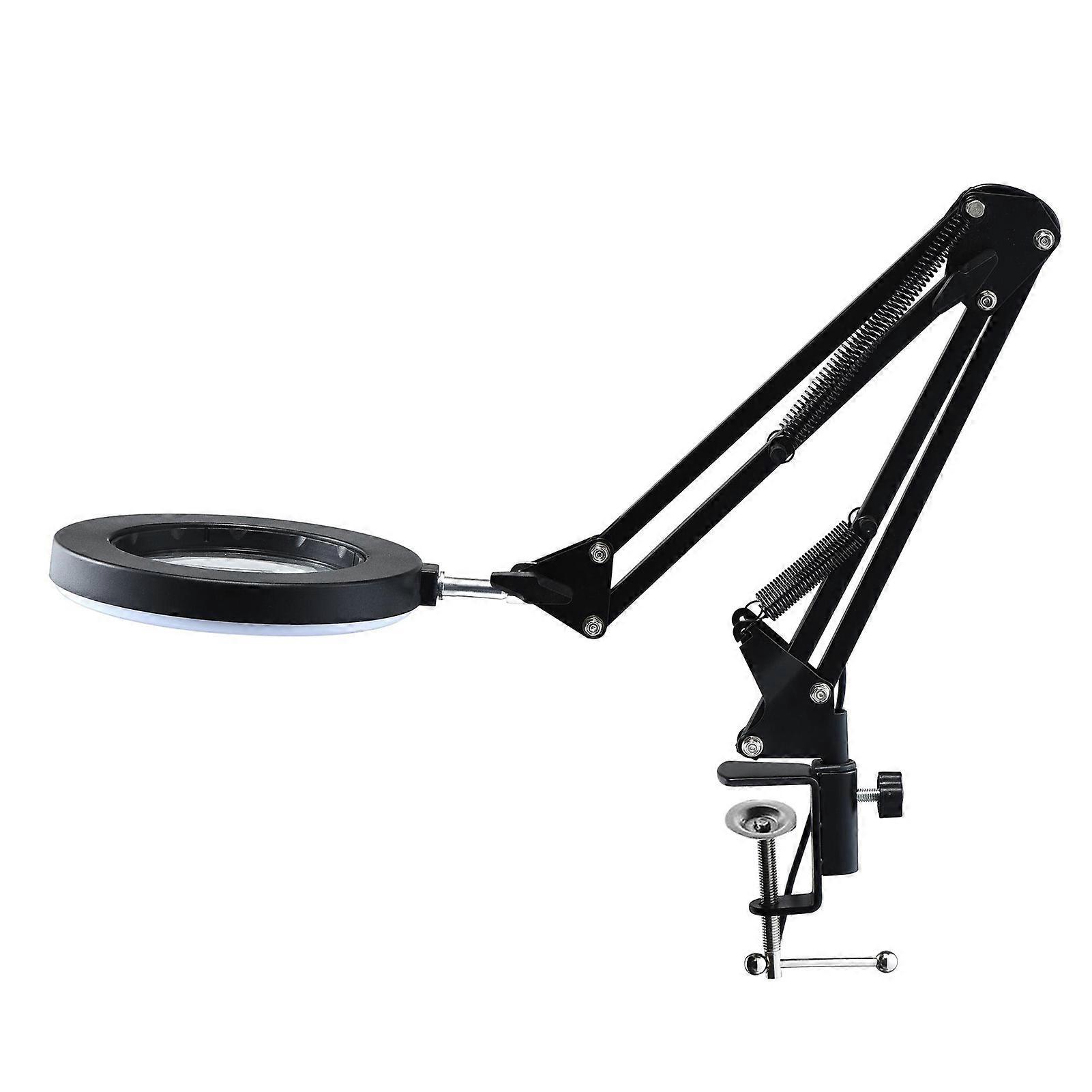 10X Magnifying Glass with LED Light Flexible Arm Brightness Adjustable 3 Colors Workbench Light with Clip Black 