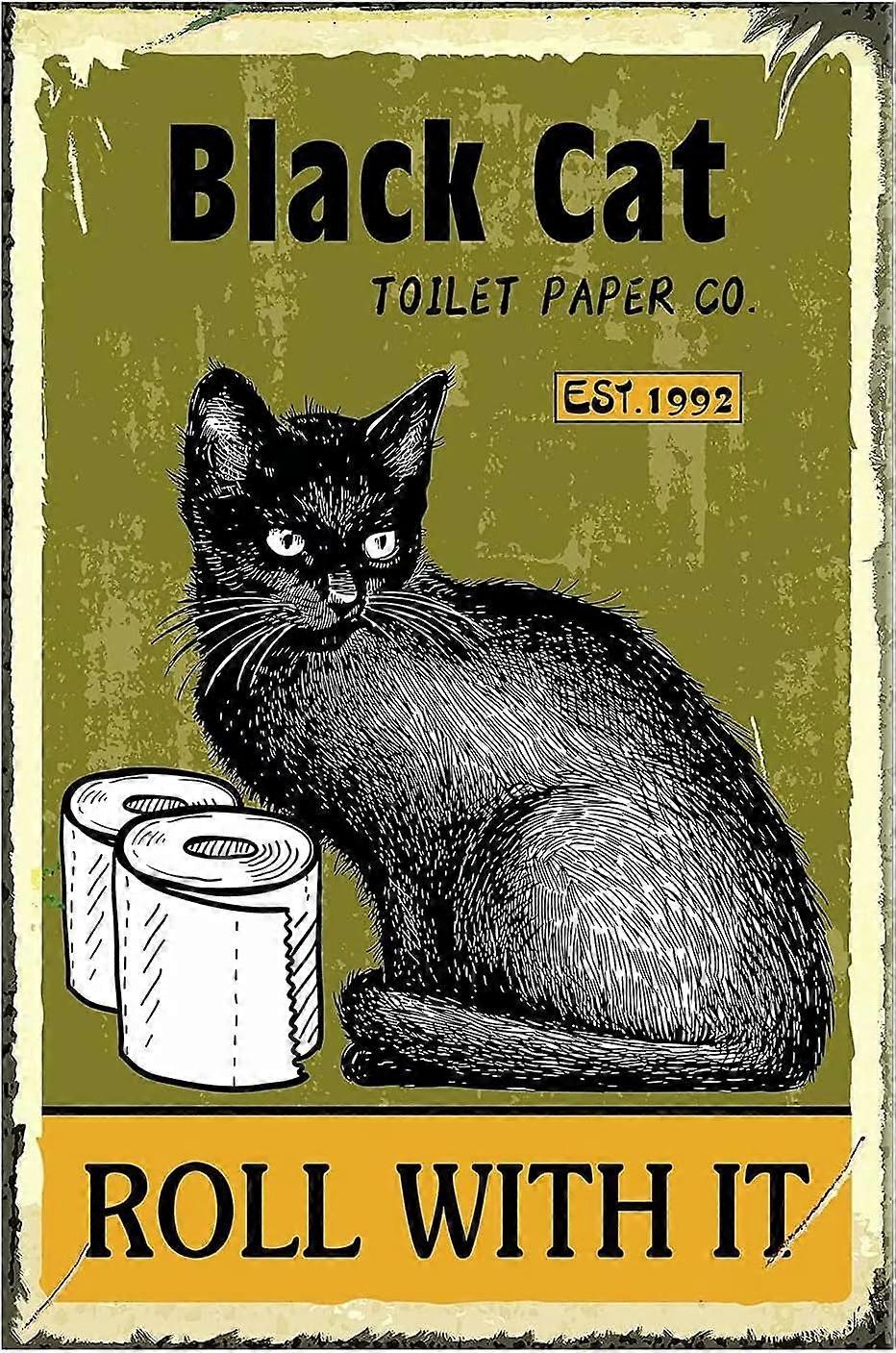 LINCMAN Serviette de table en métal de style rétro en étain chat noir rouler avec son affiche de sty