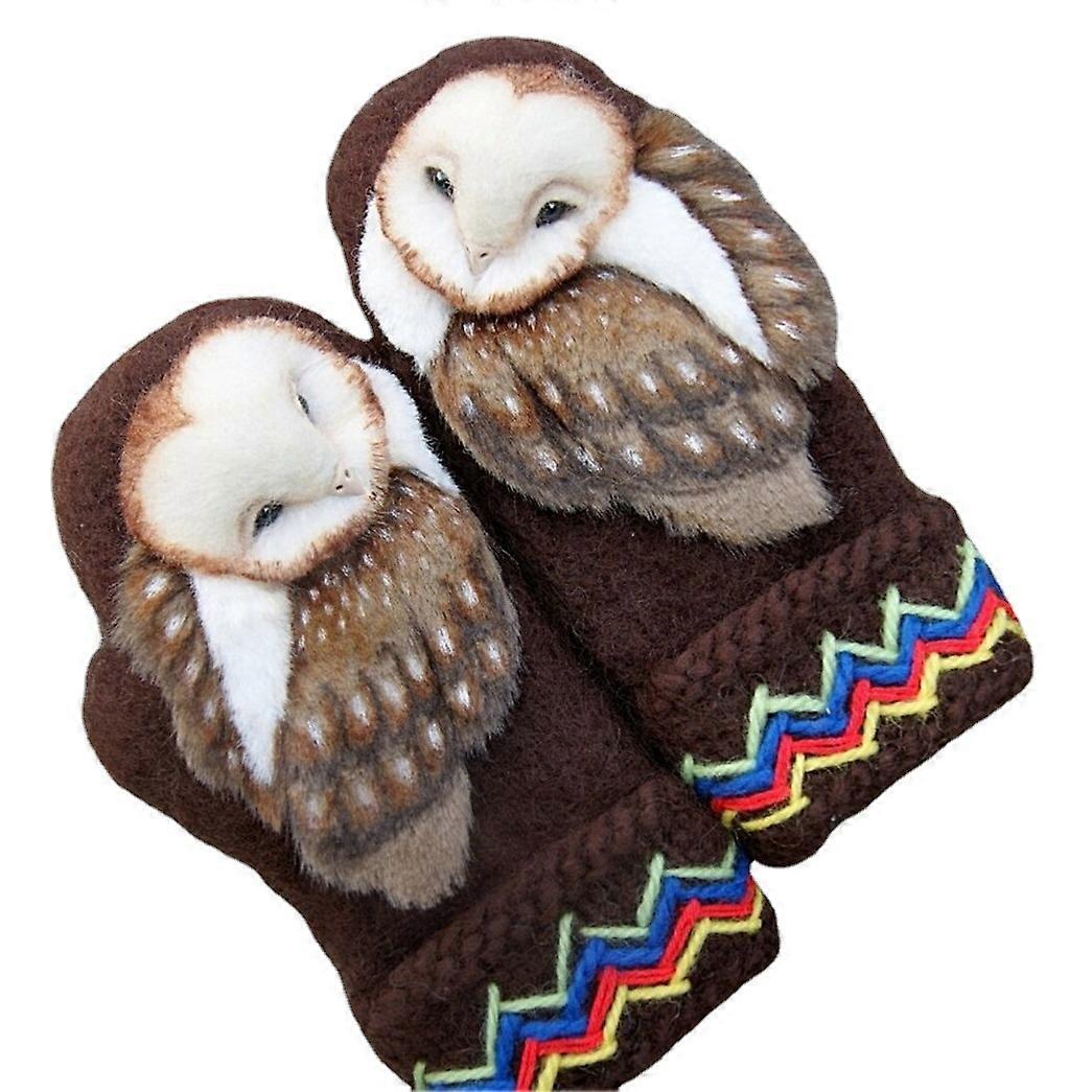 Hand Knitted Wool Nordic Mittens with Owls