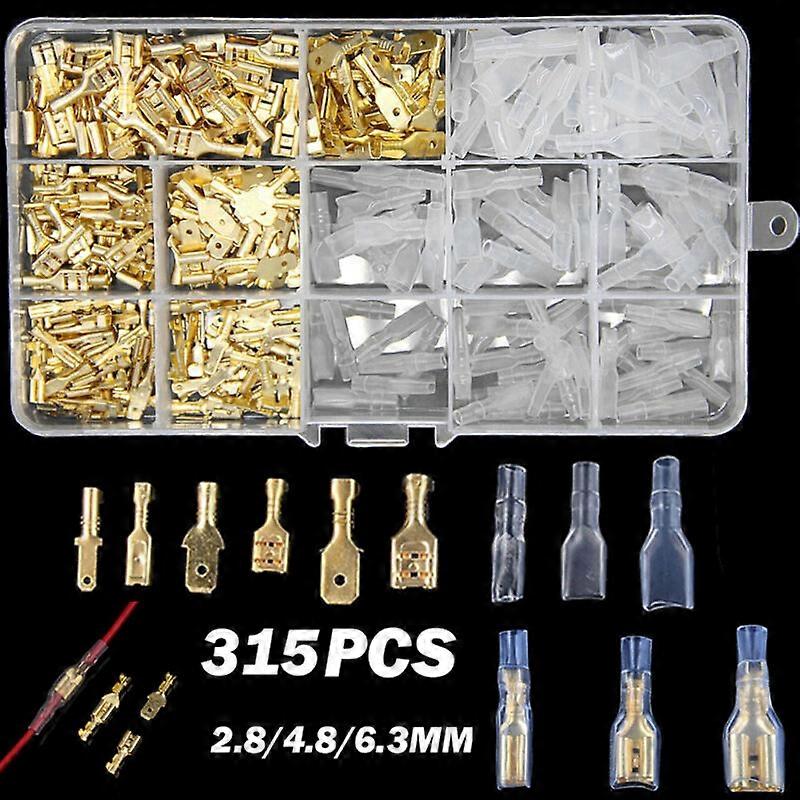 315Pcs 2.8/4.8/6.3mm Crimp Terminals Female And Male Electric Cable Wire Connectors With Insulating Sleeves