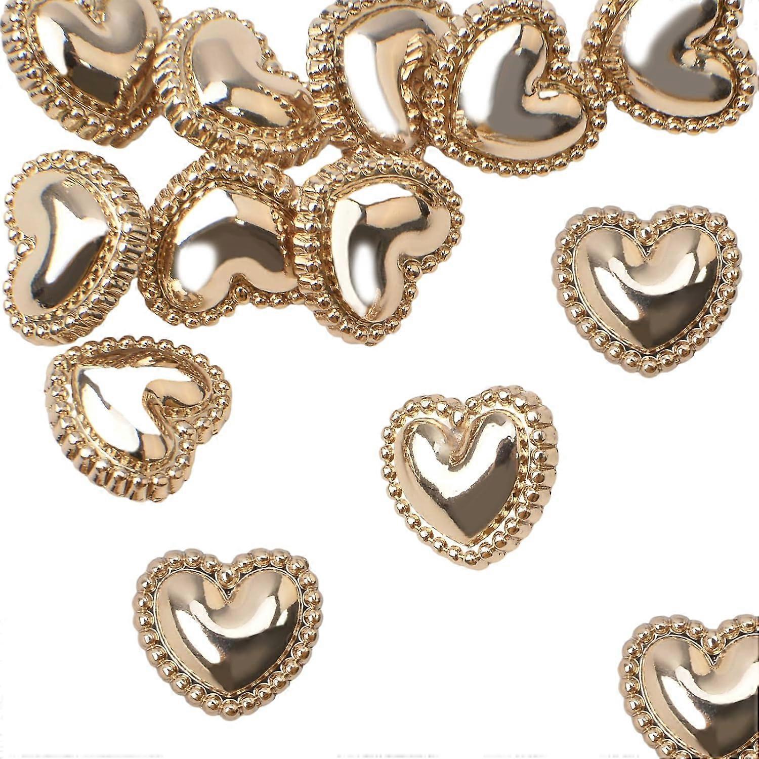 30 Pcs Metal Heart Buttons, Gold Retro Vintage Buttons Heart Metal Buttons Sew on Buttons Embellishments for DIY Crafts, 15mm