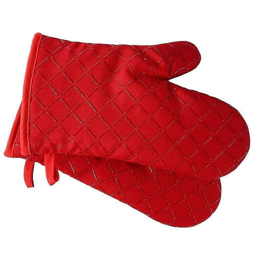 1pair Soft Cotton Lining Kitchen Oven Gloves Red