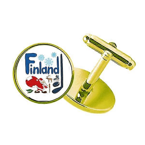 フィンランドの国家のシンボルランドマークパターンがちりばめられたビジネスメタルカフスボタンゴールデン