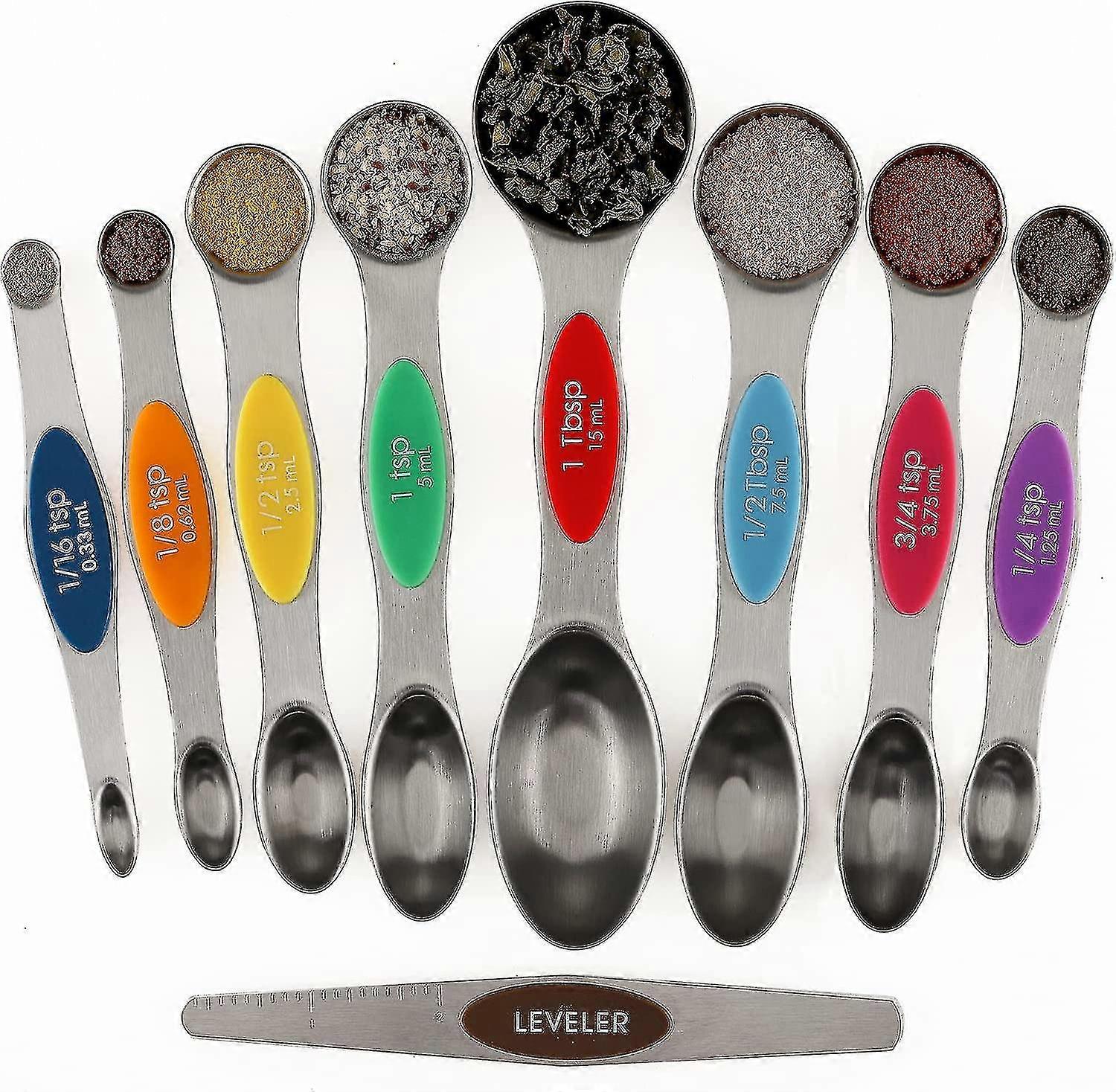 Magnetic Measuring Spoon Set, 9, Stainless Steel, Double-sided, Stackable Gift