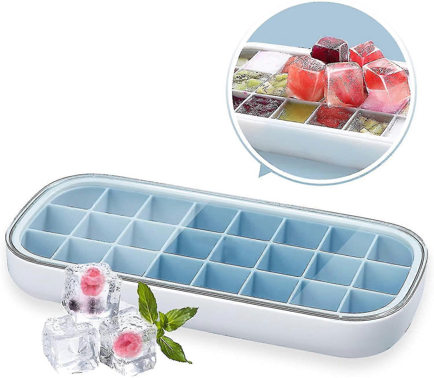 Ice Cube Tray With Lid, Stackable Silicone Ice Cube Tray No Spill And Easy Release, Engineered With Reinforced Plastic Frame